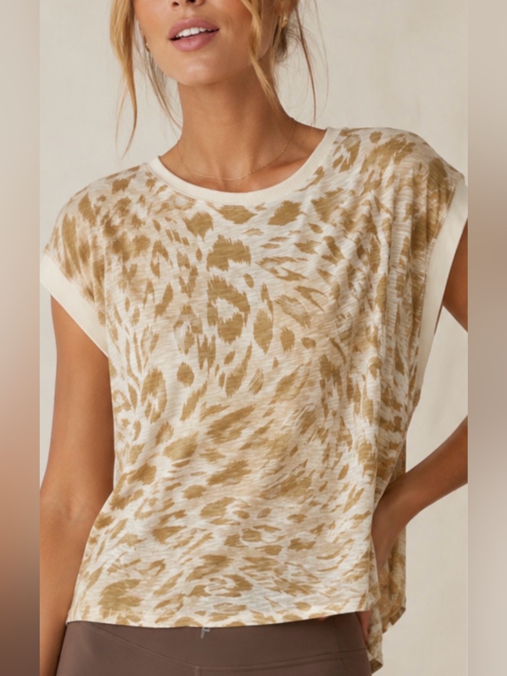 FP Movement Free People My Time Raving Leopard Tee Size Small